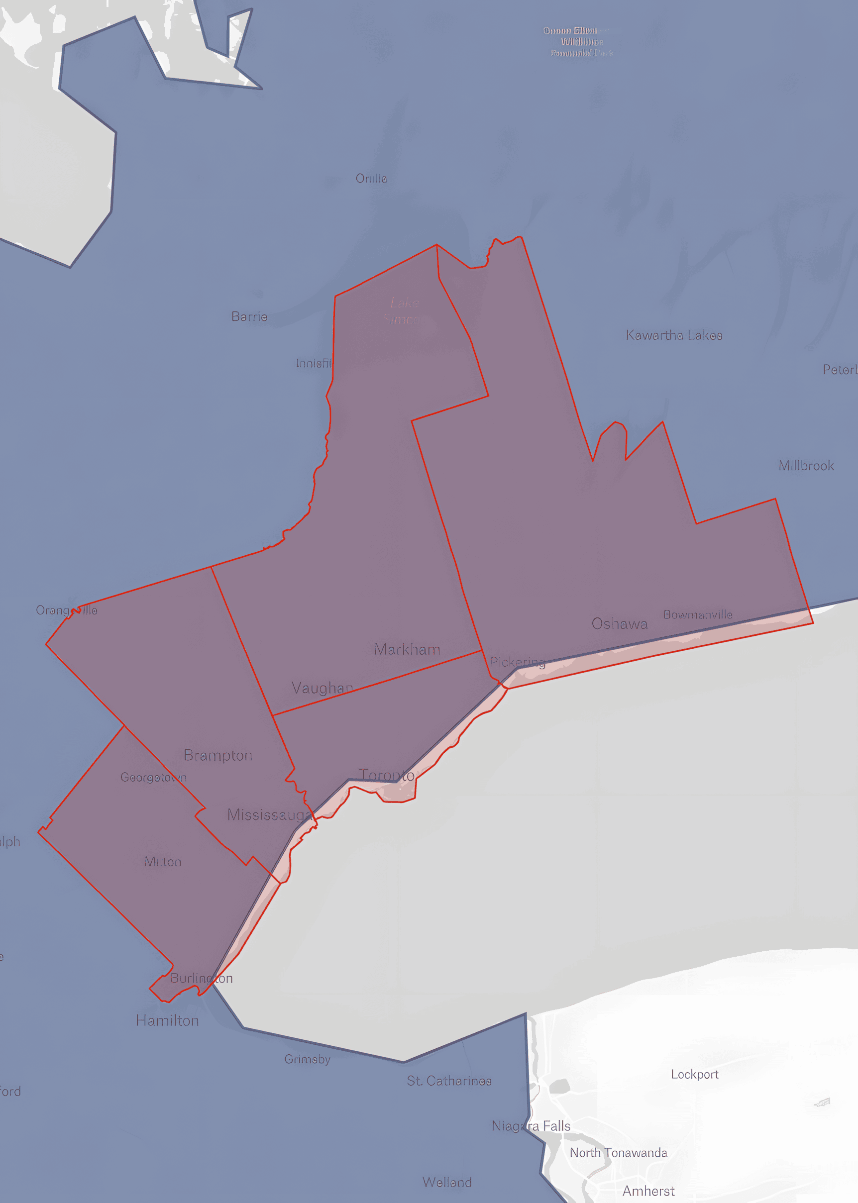VC Lawyers service area map — Toronto and Greater Toronto Area